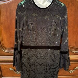 Tadashi Shoji Elegant Black Lace Long Sleeve Dress